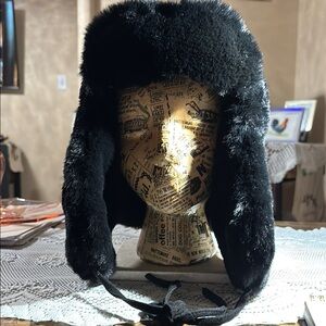 Black Faux Fur Trapper Hat
